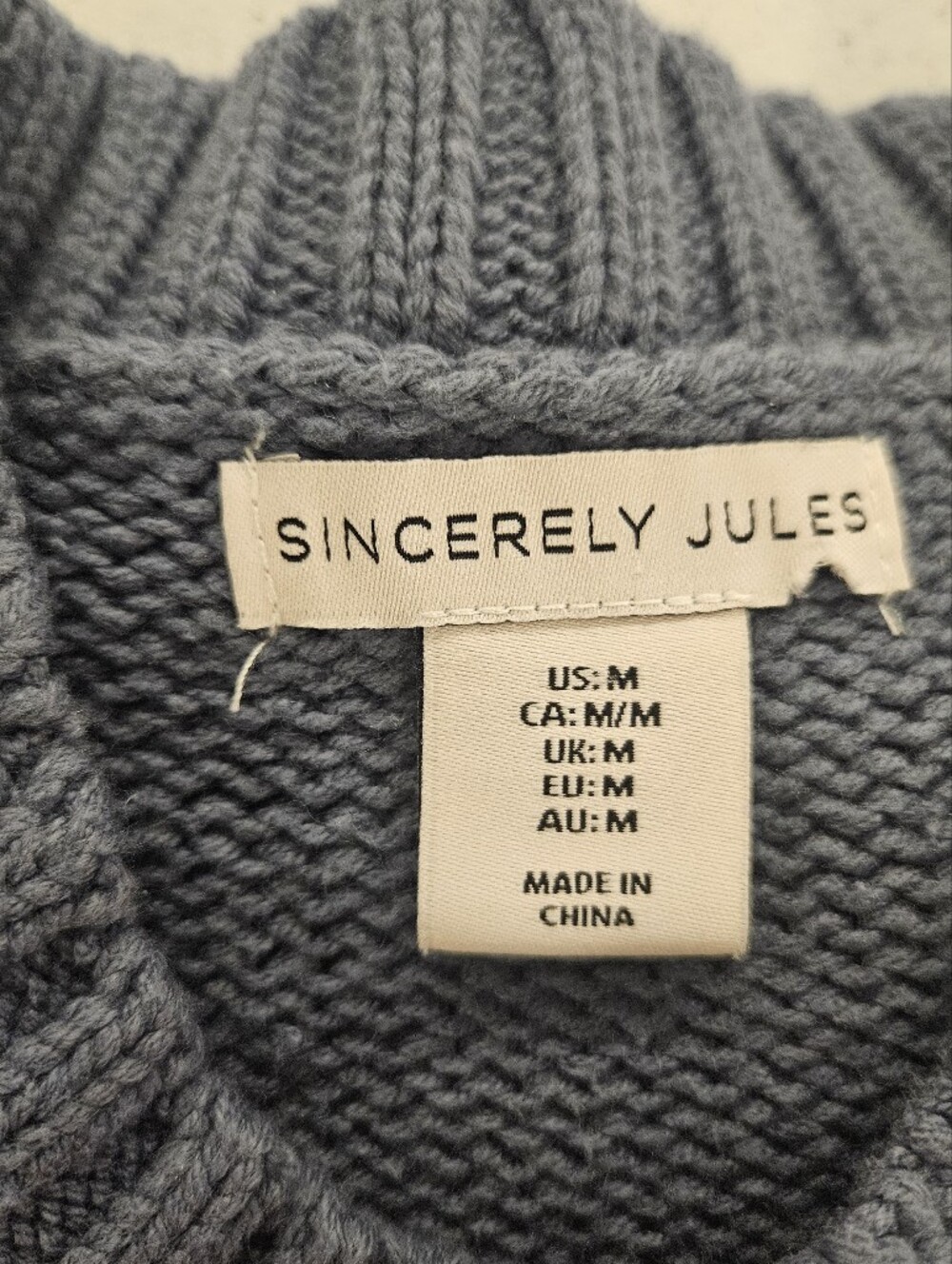 Sincerely Jules Slate Blue Gray Crewneck Sweater with White Bow Sz M - Picture 3 of 4
